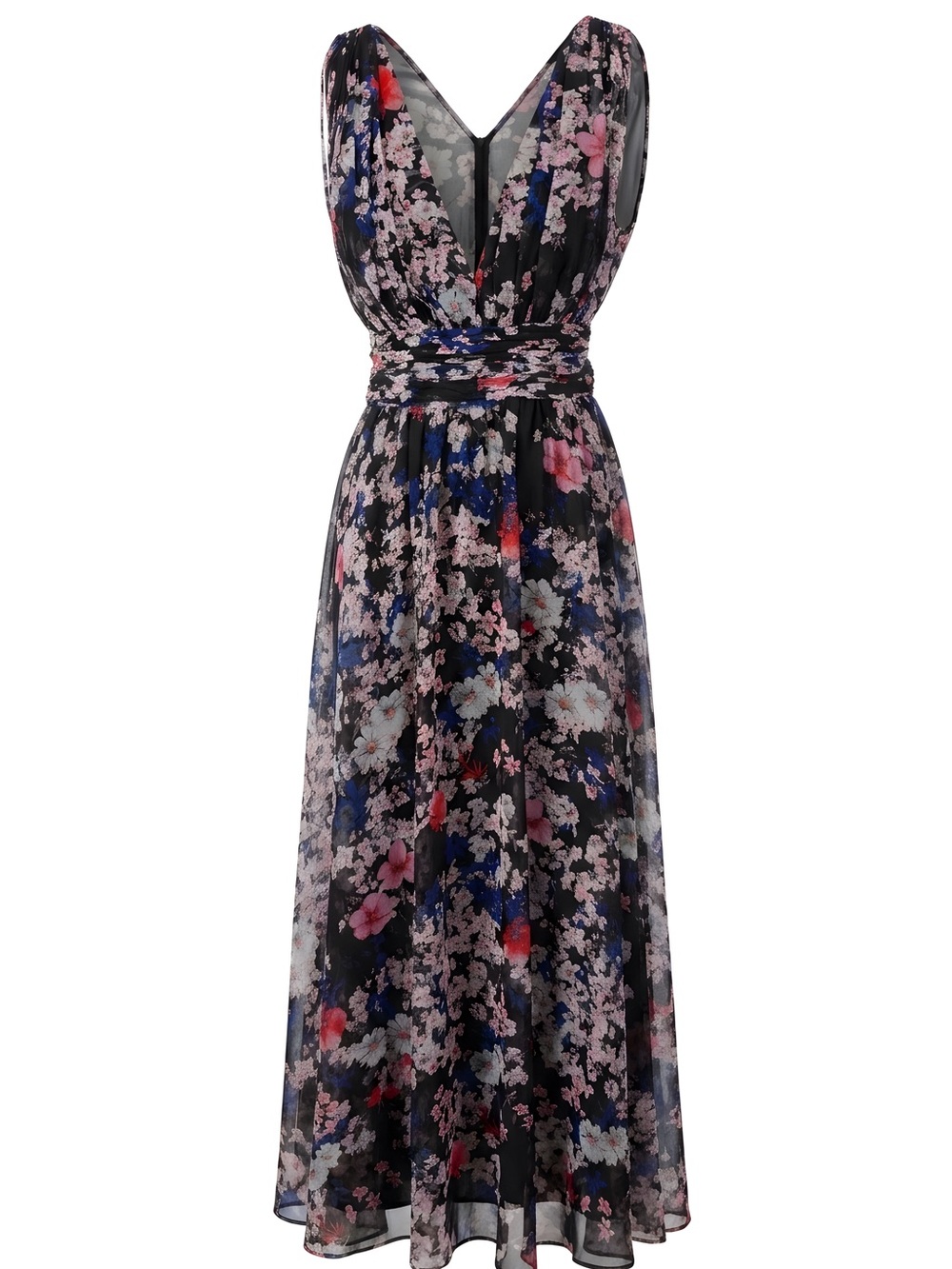Ieena Floral Black Maxi Dress with Pink & Blue Blooms